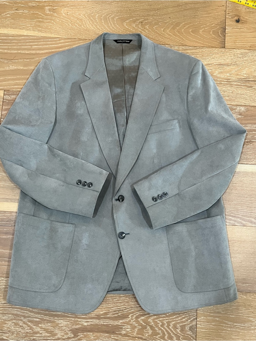 Vintage Halston Halsuede Light Gray Suede Blazer Men’s 48R Sport Coat